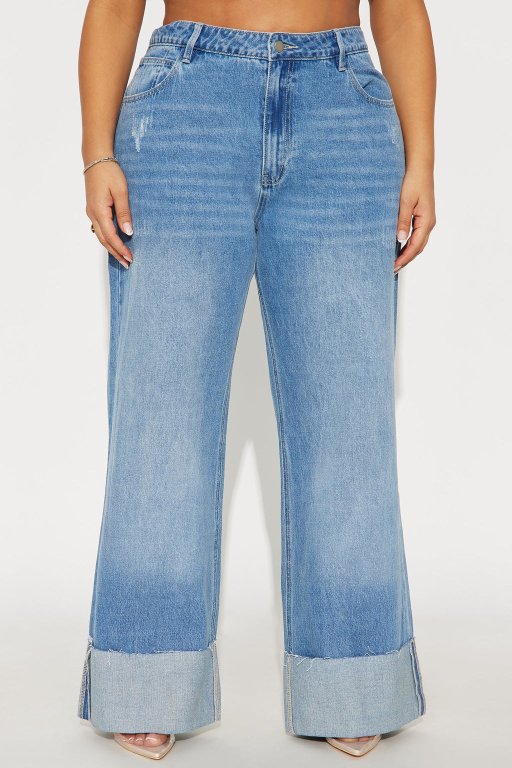 Jeanine Cuffed Wide Leg Jeans - Medium Wash
