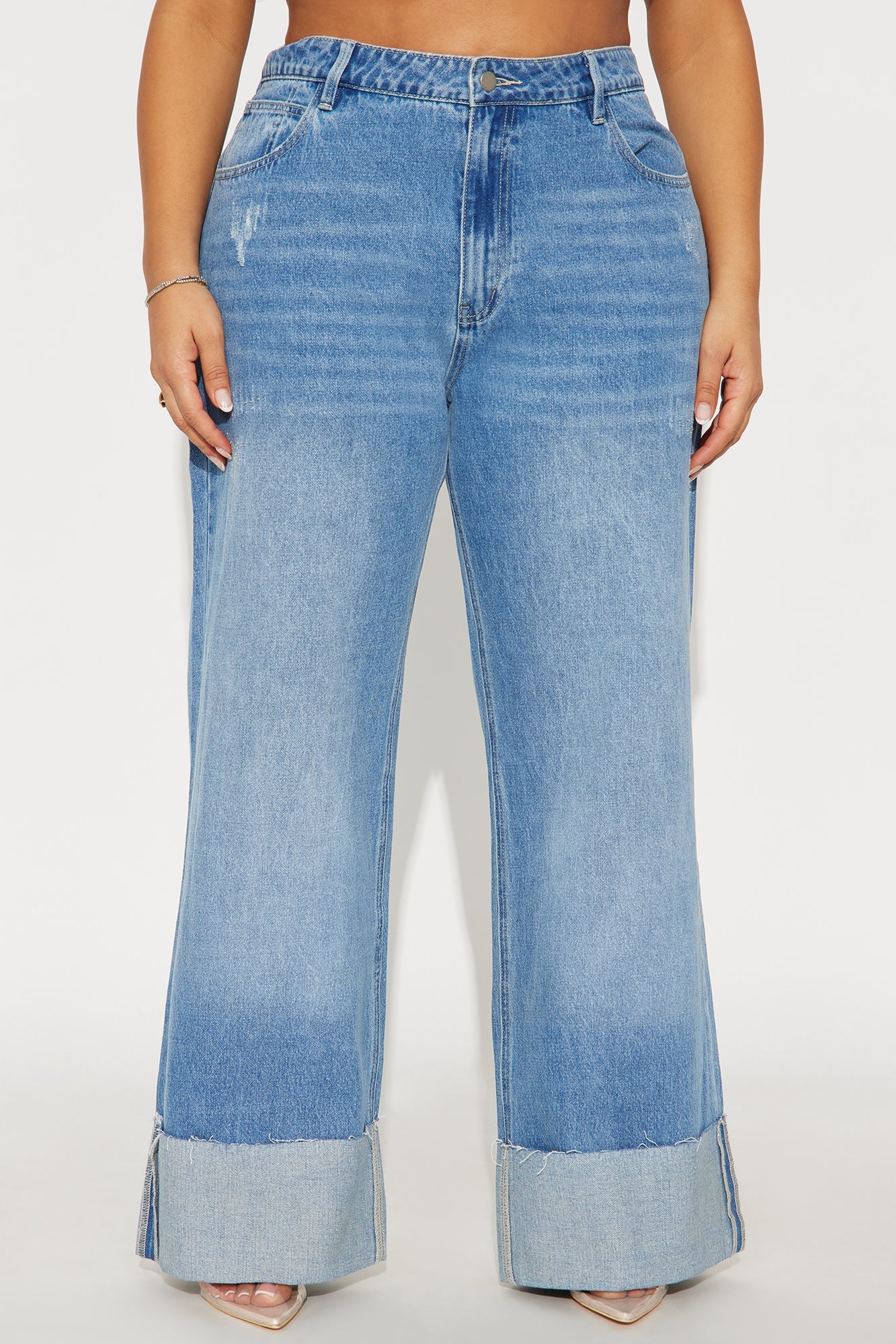 Jeanine Cuffed Wide Leg Jeans - Medium Wash