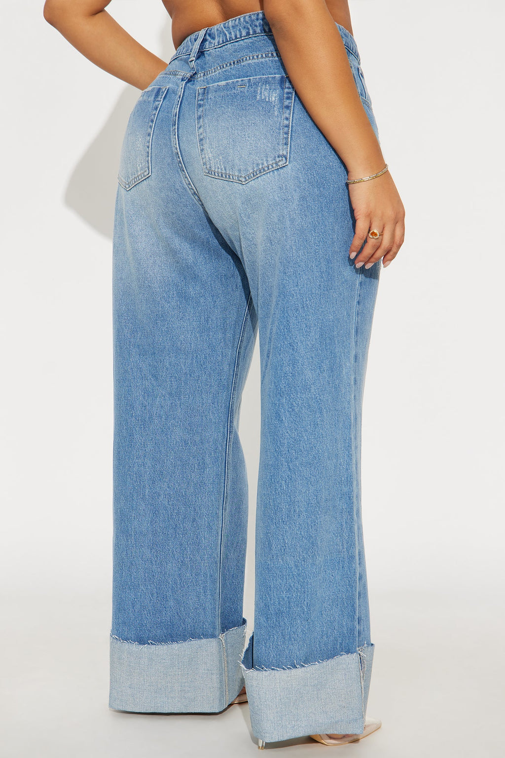 Jeanine Cuffed Wide Leg Jeans - Medium Wash