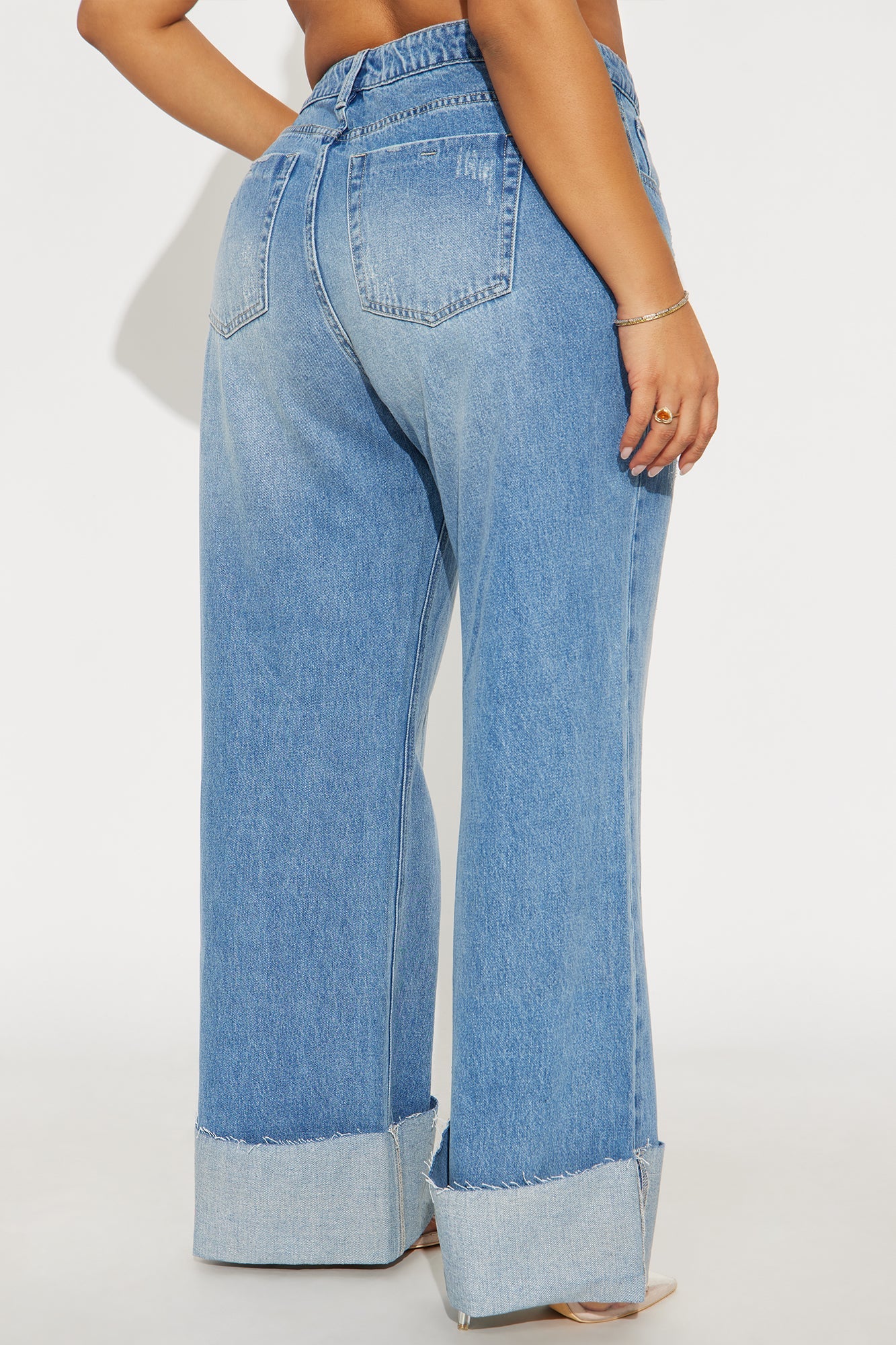 Jeanine Cuffed Wide Leg Jeans - Medium Wash