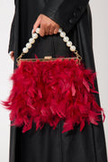Soft Soiree Feather Clutch - Burgundy