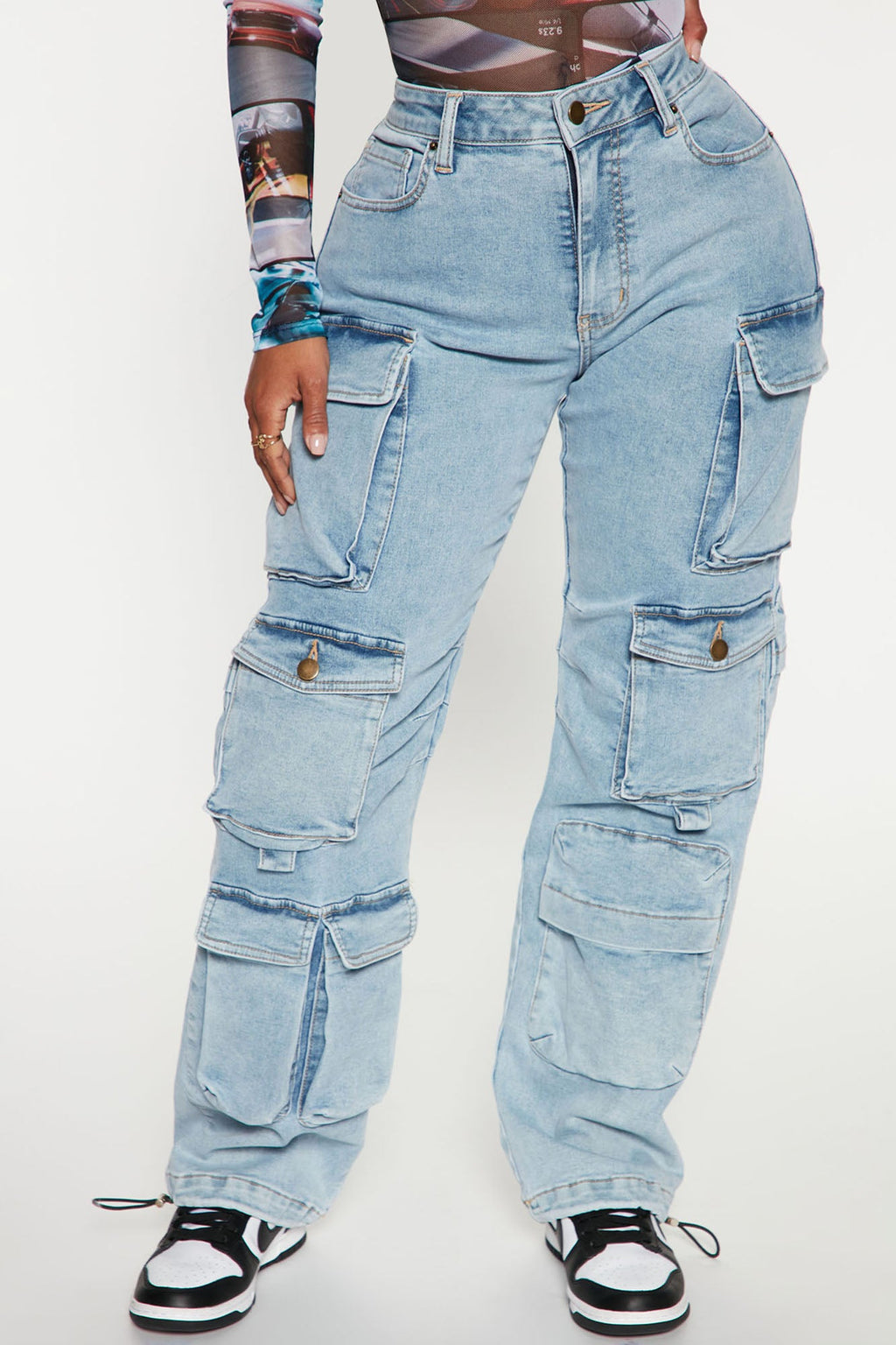 Fairfax High Rise Stretch Cargo Jeans - Light Wash