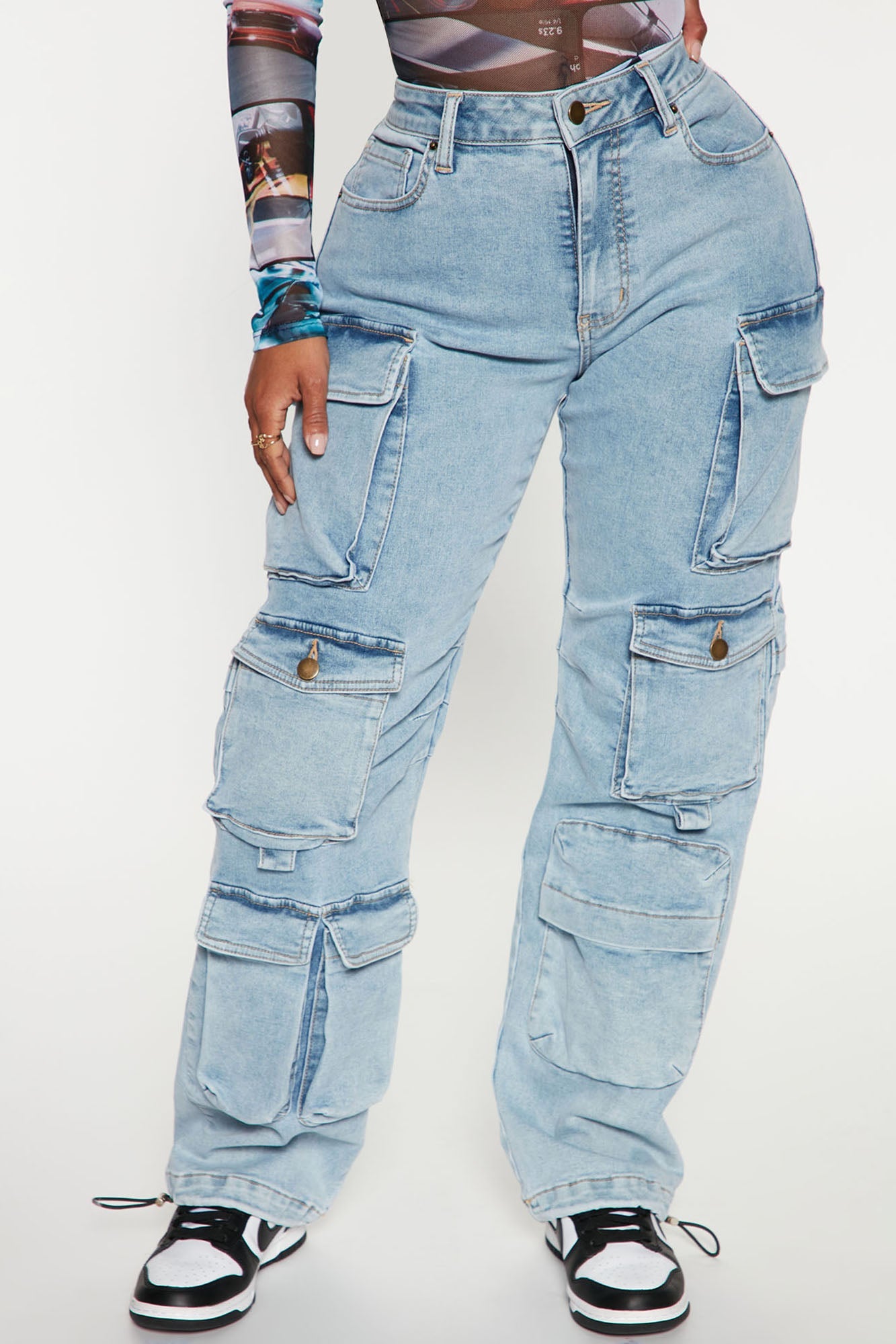 Fairfax High Rise Stretch Cargo Jeans - Light Wash