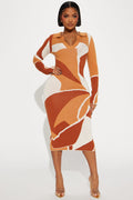 Carmel Sweater Midi Dress - Orange/combo