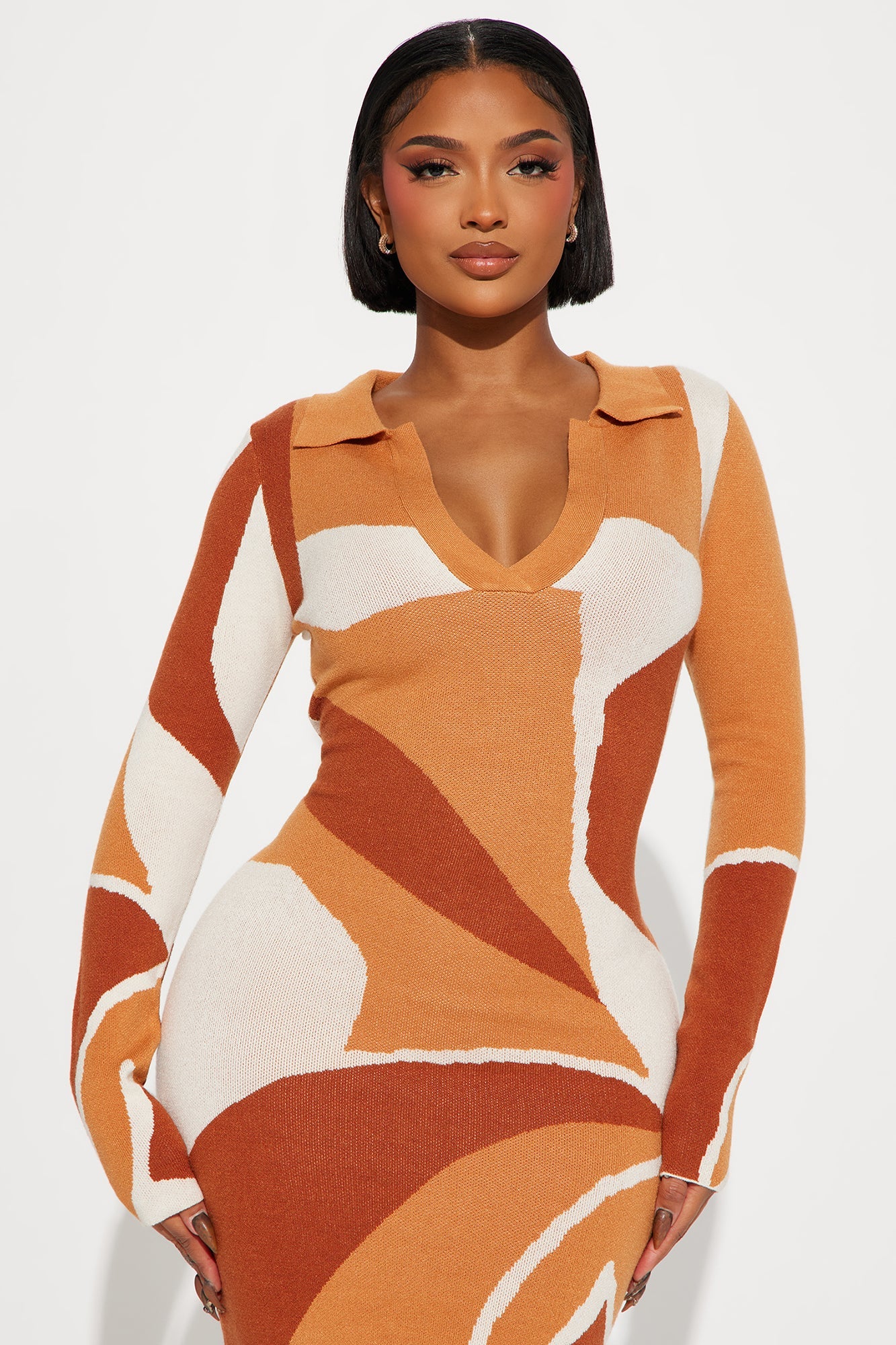 Carmel Sweater Midi Dress - Orange/combo