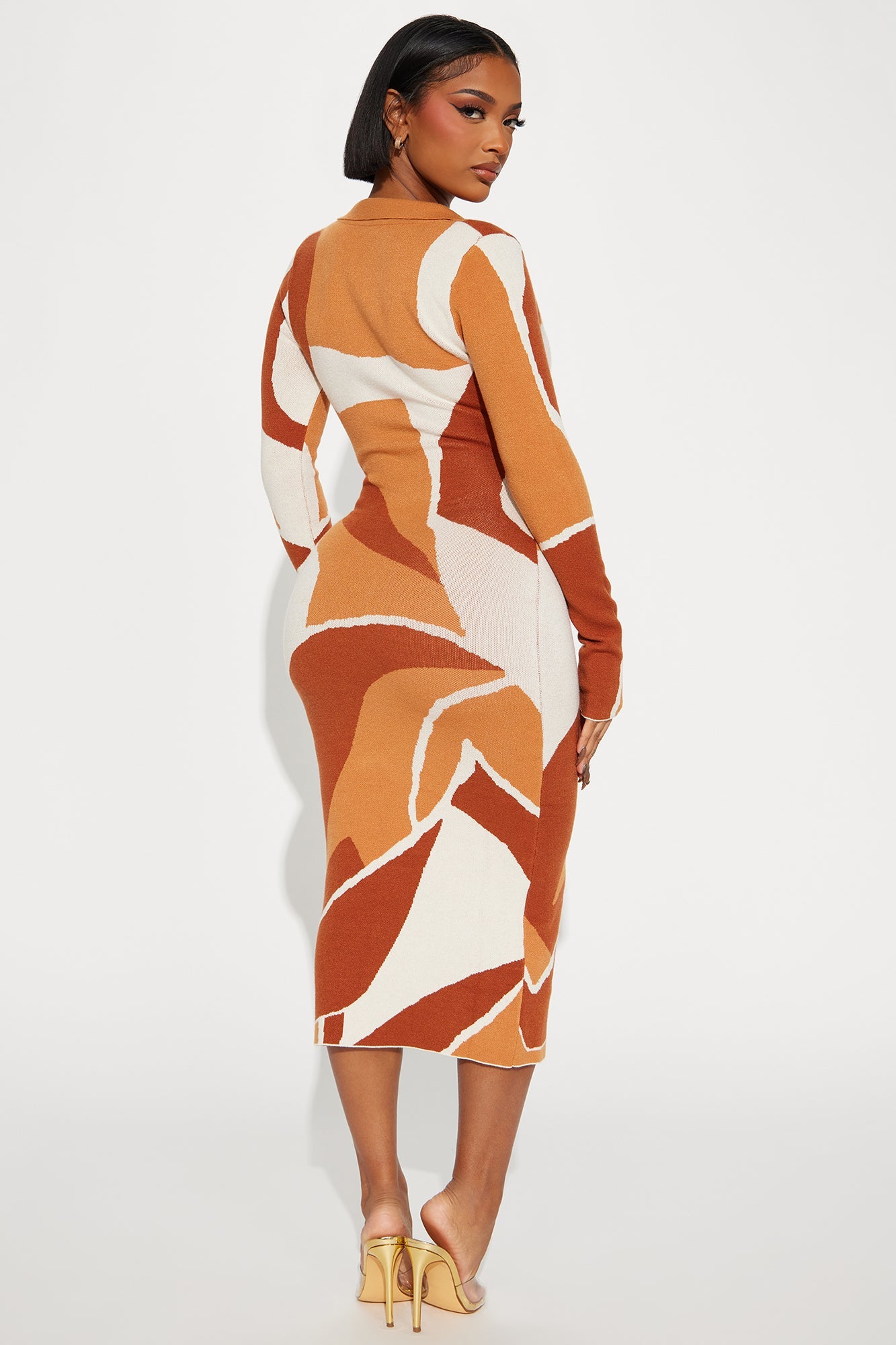 Carmel Sweater Midi Dress - Orange/combo