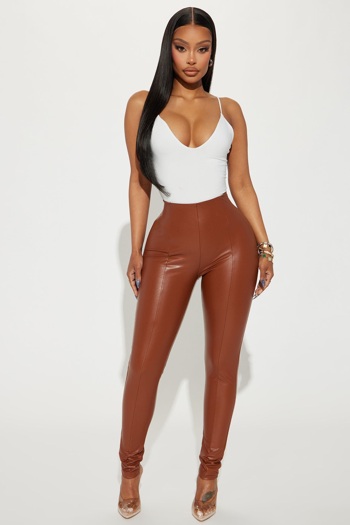 Backin' It Up Faux Leather Leggings - Cognac