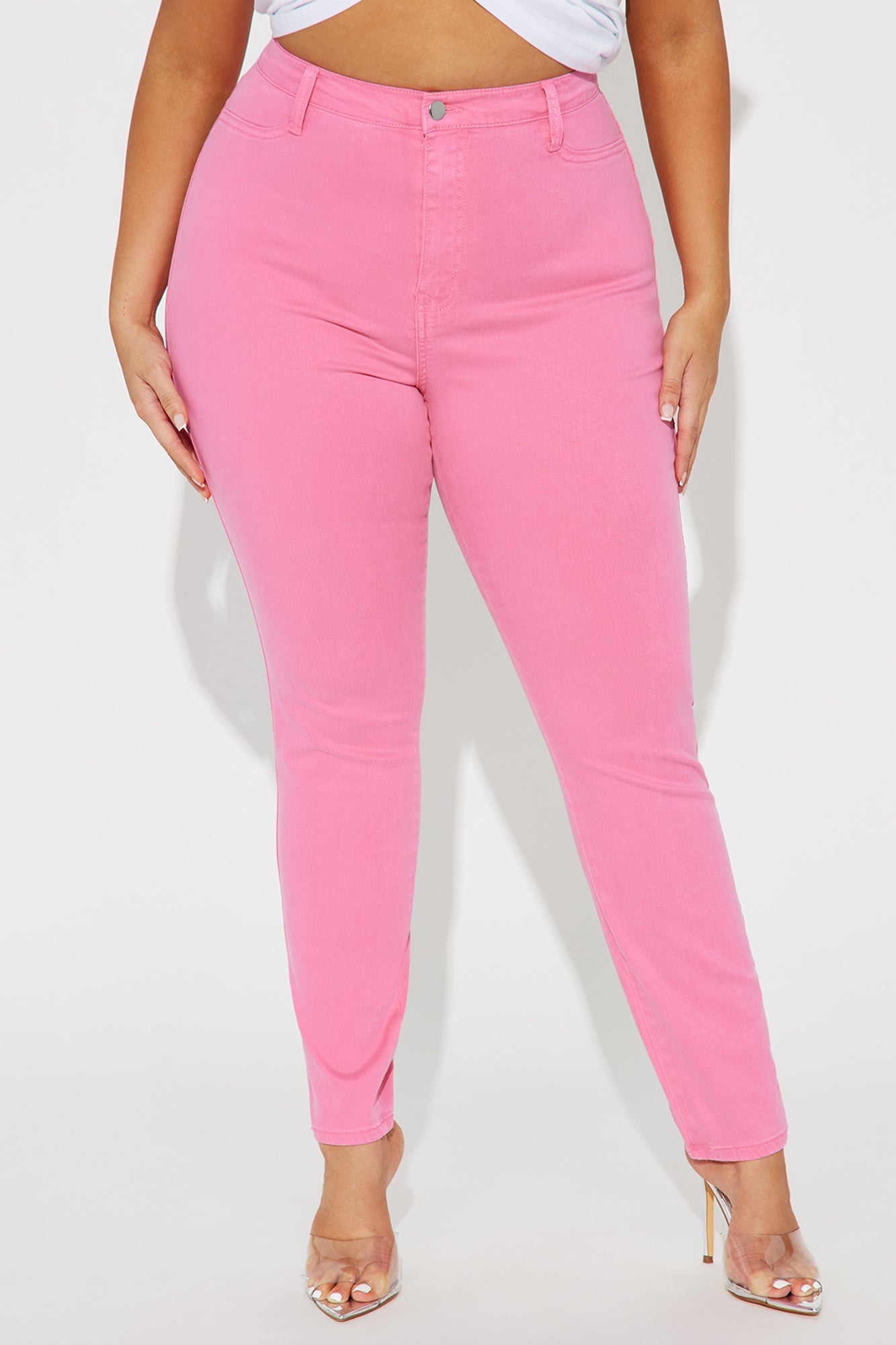 Classic Color High Waist Skinny Jeans - Pink