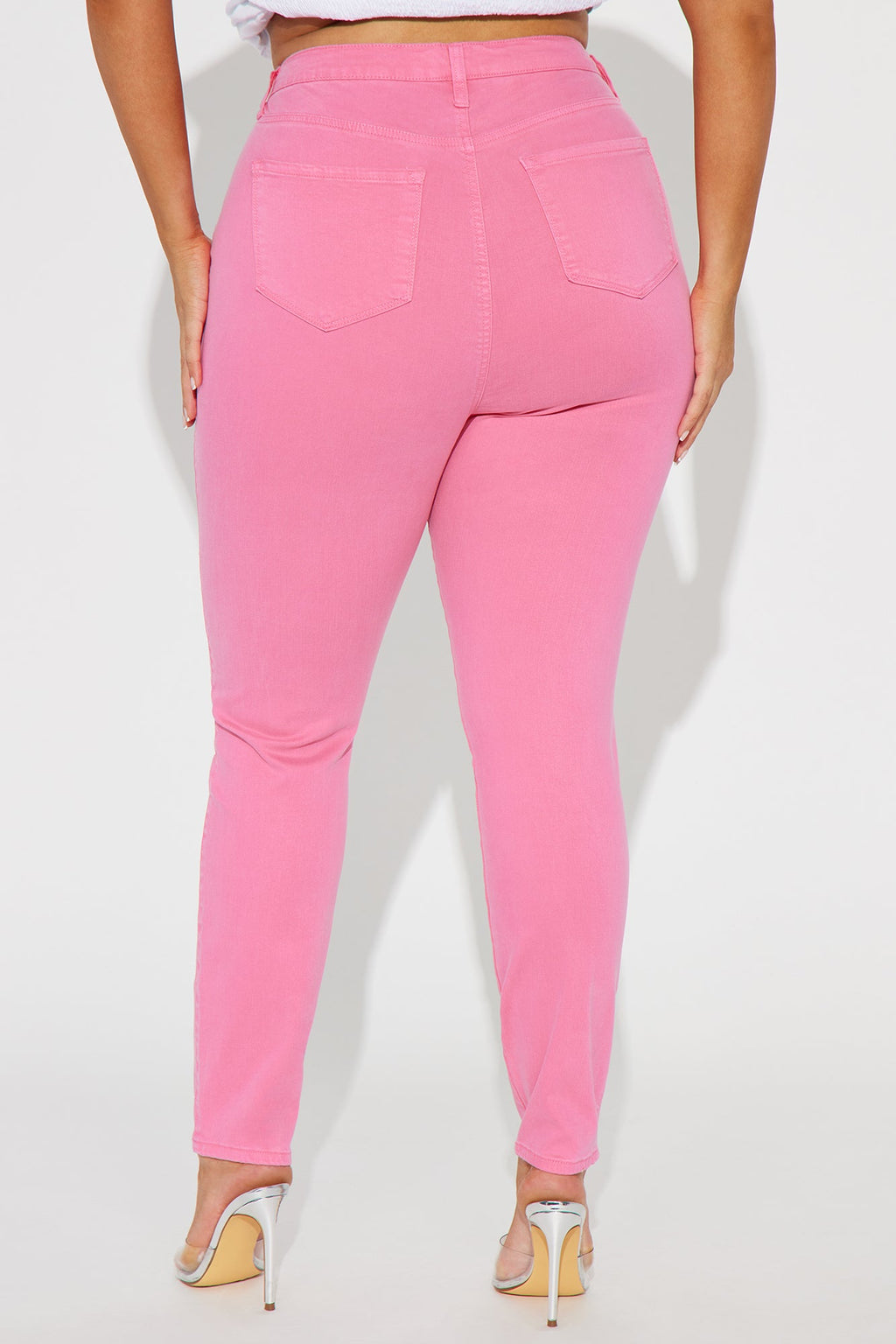 Classic Color High Waist Skinny Jeans - Pink