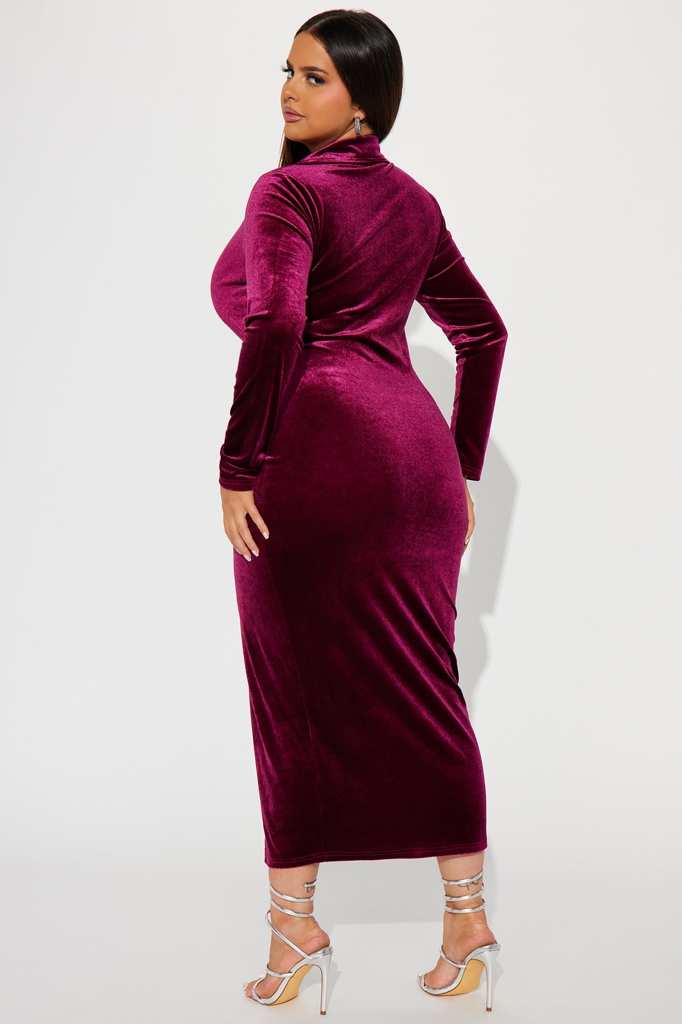 Katie Velvet Midi Dress - Wine