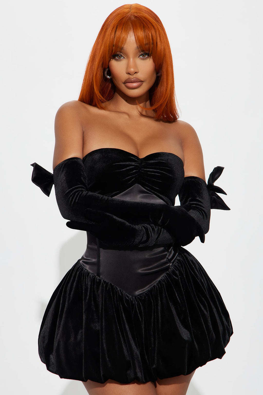 Gloria Velvet Bubble Mini Dress Set - Black