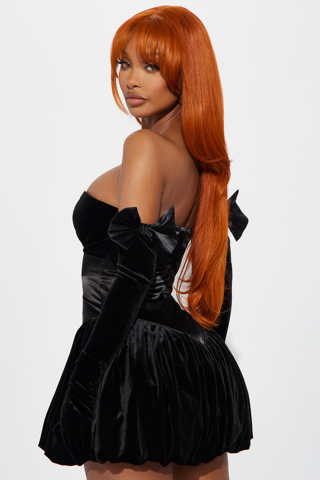 Gloria Velvet Bubble Mini Dress Set - Black