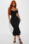 Magnetic Off Shoulder Bandage Midi Dress - Black