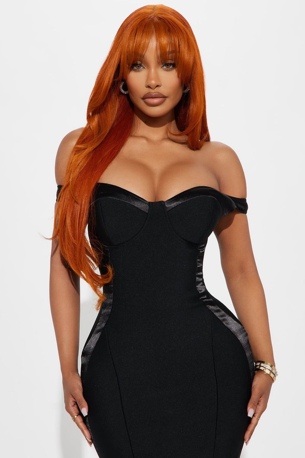 Magnetic Off Shoulder Bandage Midi Dress - Black