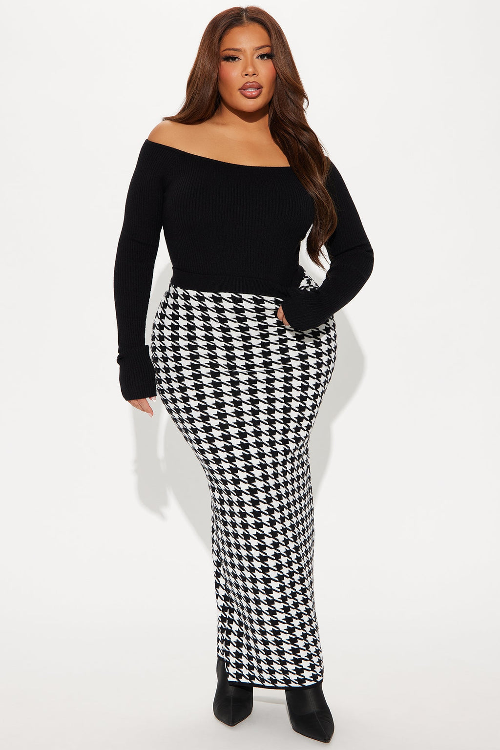 Mariana Sweater Knit Maxi Skirt - Black/White