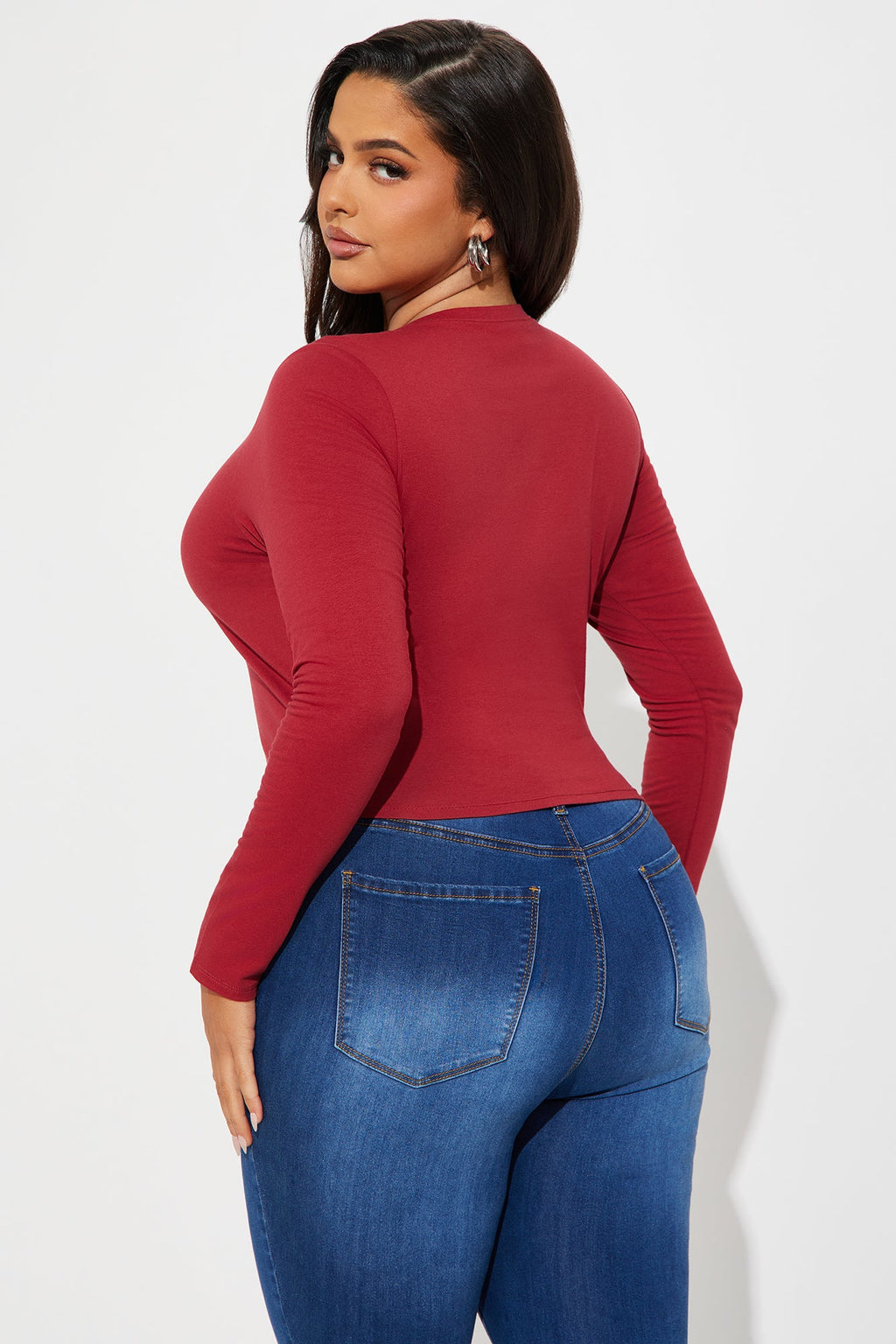 No Brainer Long Sleeve V Neck Tee - Burgundy