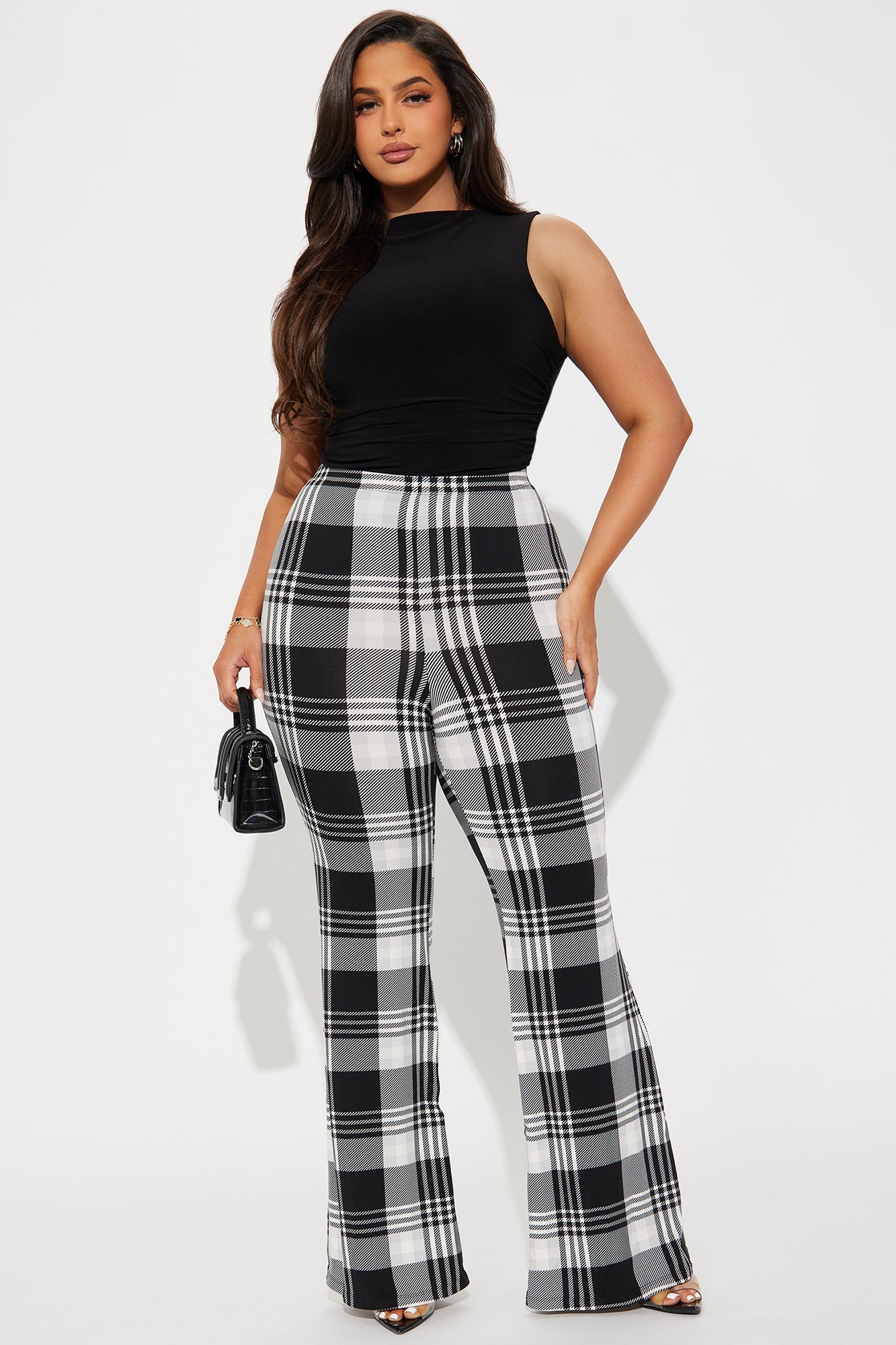 Anastasia Plaid Flare Pant - Black/White