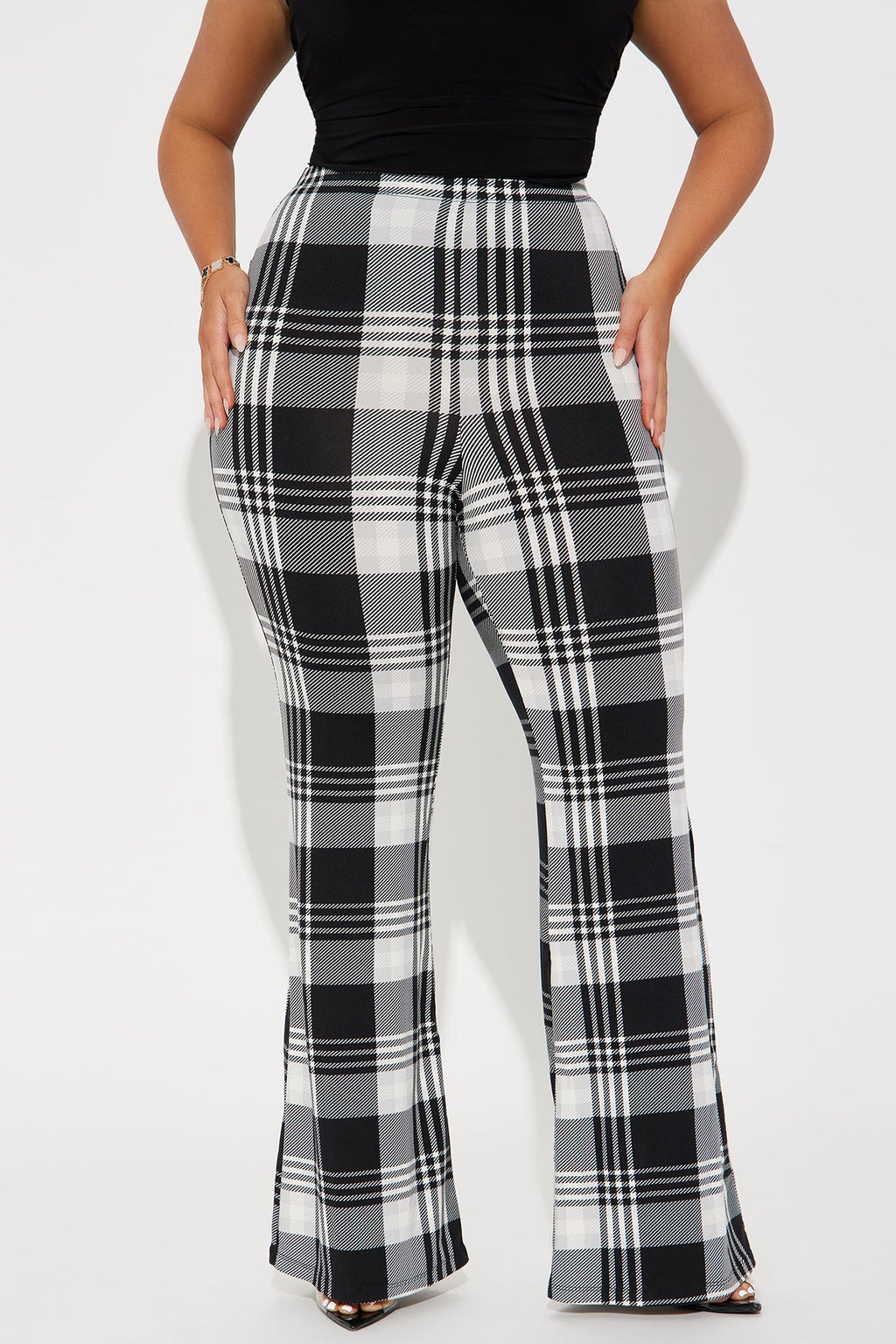 Anastasia Plaid Flare Pant - Black/White