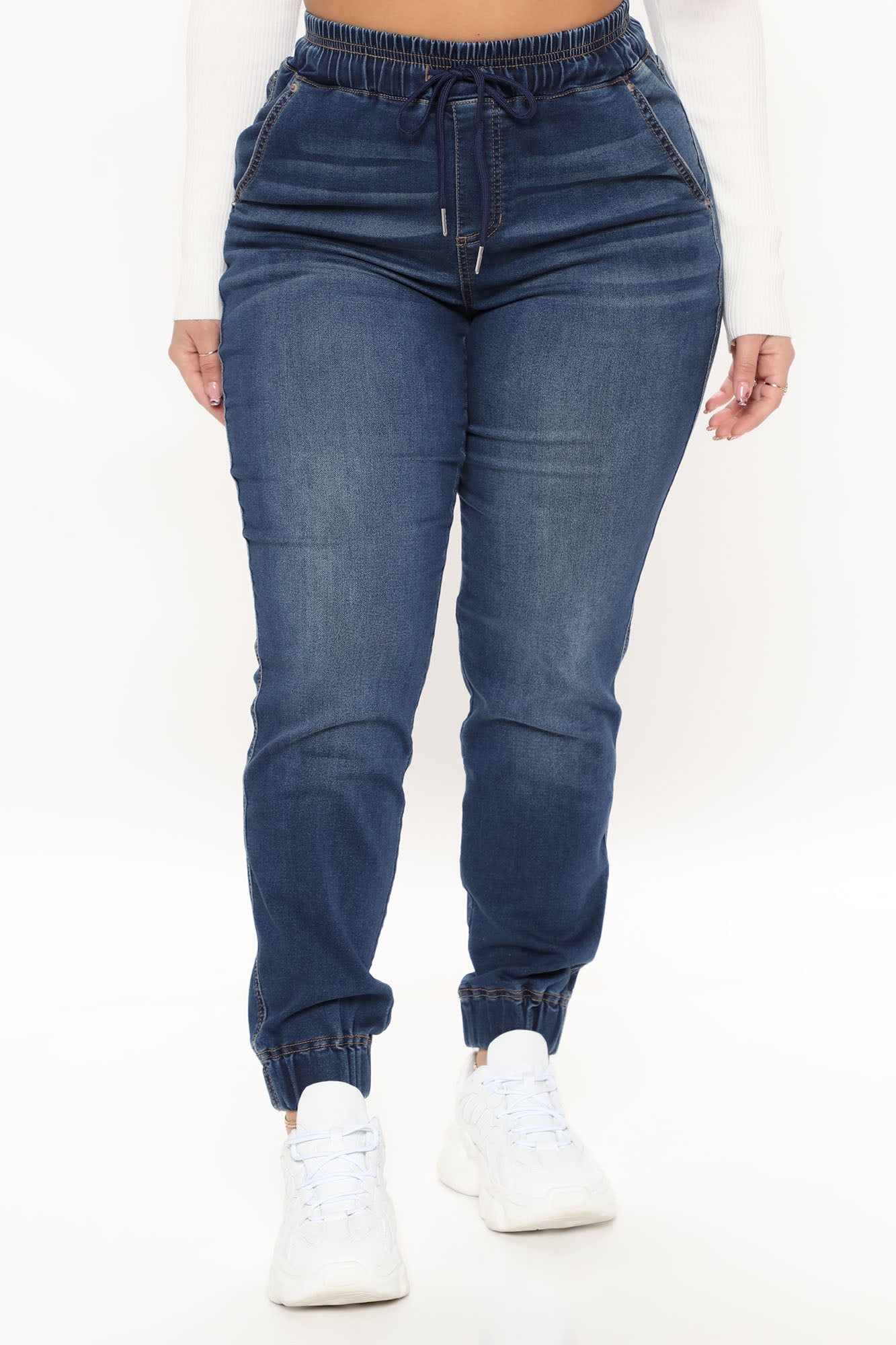 A Soft Touch Knit Denim Joggers - Dark Wash