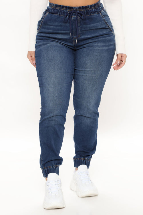 A Soft Touch Knit Denim Joggers - Dark Wash