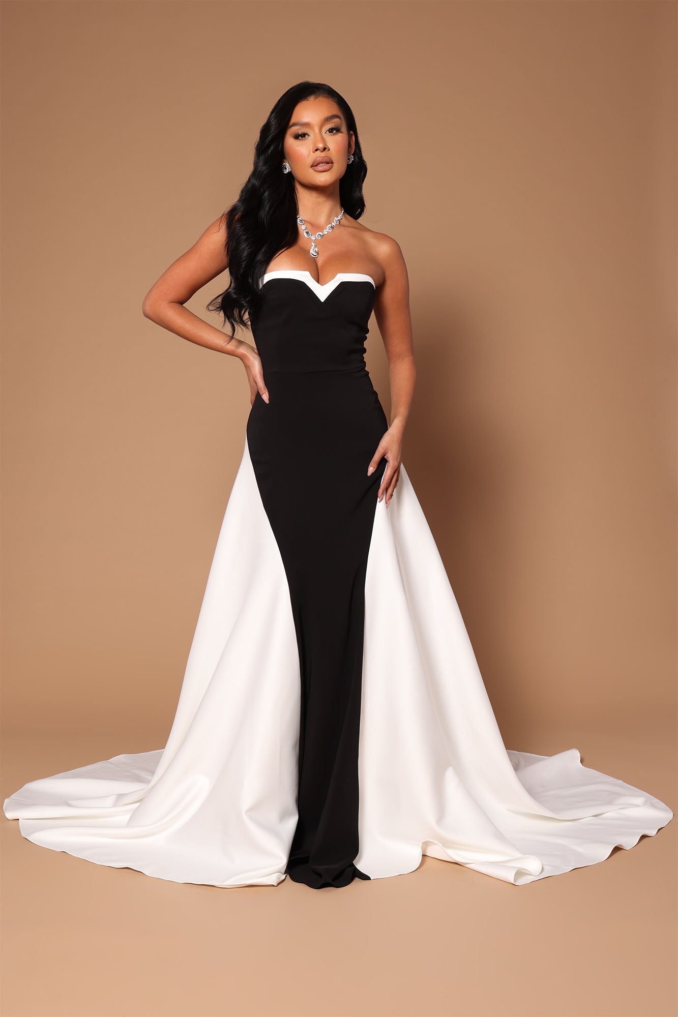 Narelle Satin Maxi Dress - White/combo