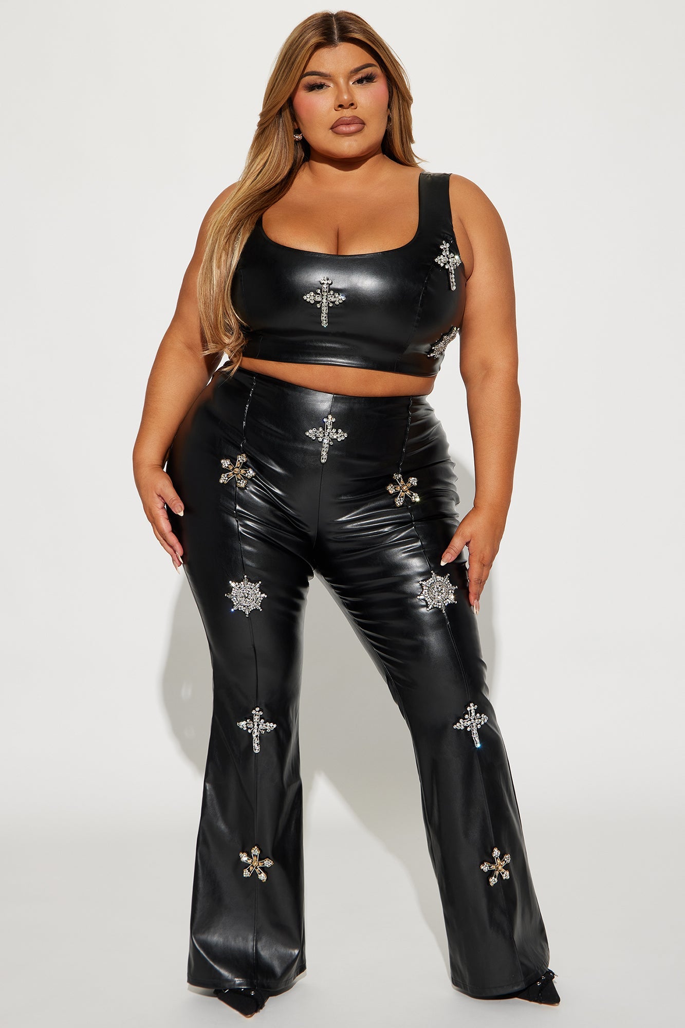 Rosalia Faux Leather Pant Set - Black