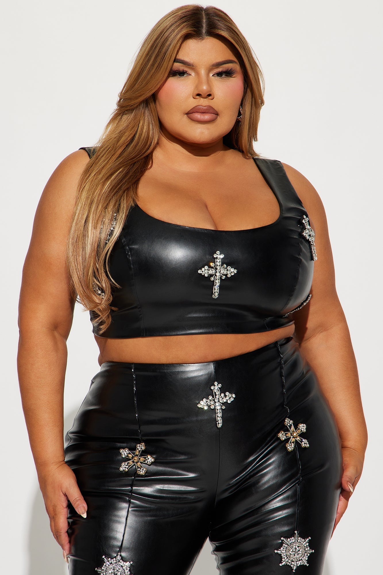 Rosalia Faux Leather Pant Set - Black