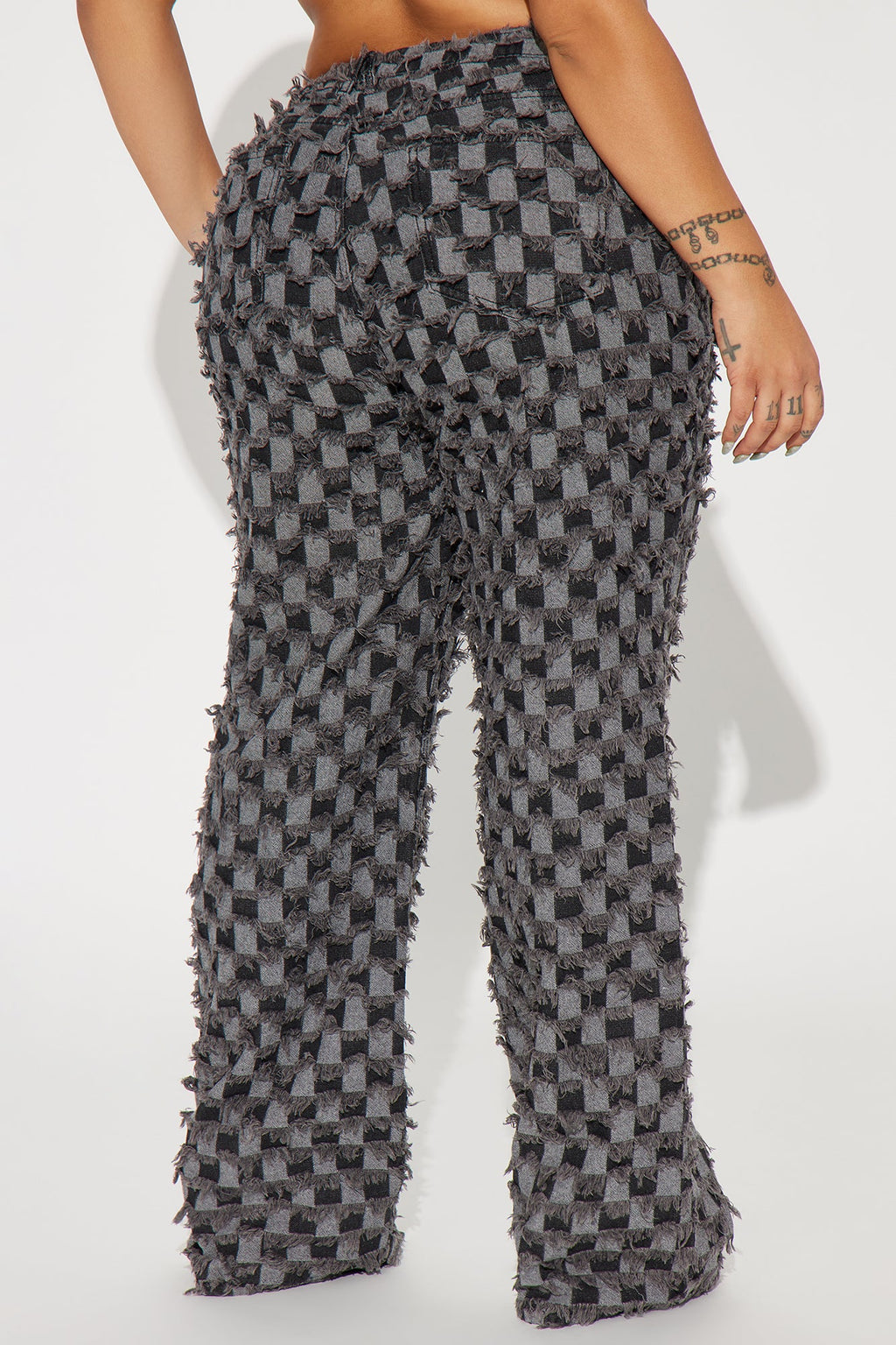 From The Start Checkered Baggy Jeans - Black/Grey