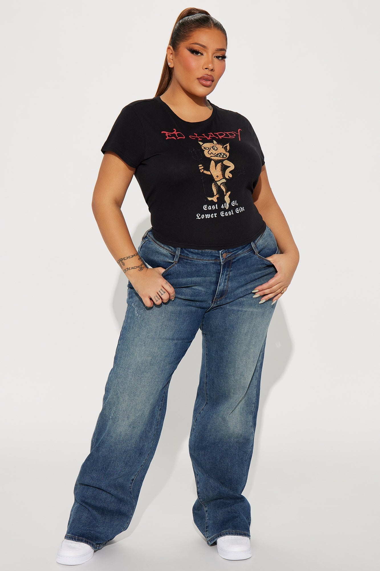 Baby Devil Ed Hardy Rhinestone Tee - Black