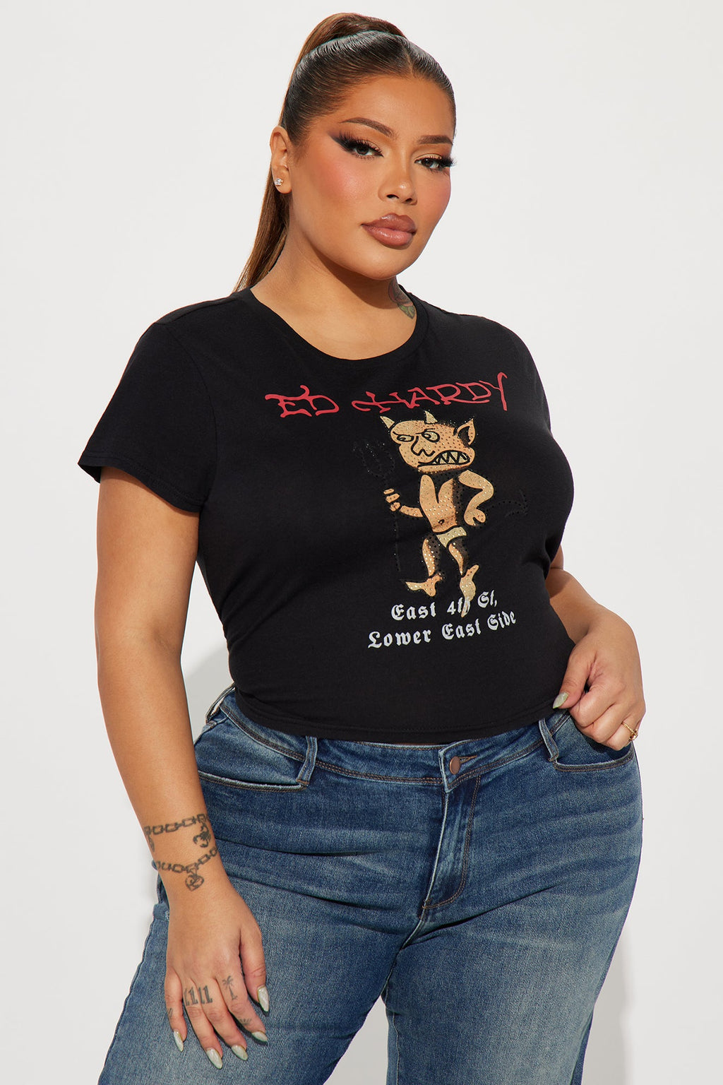 Baby Devil Ed Hardy Rhinestone Tee - Black