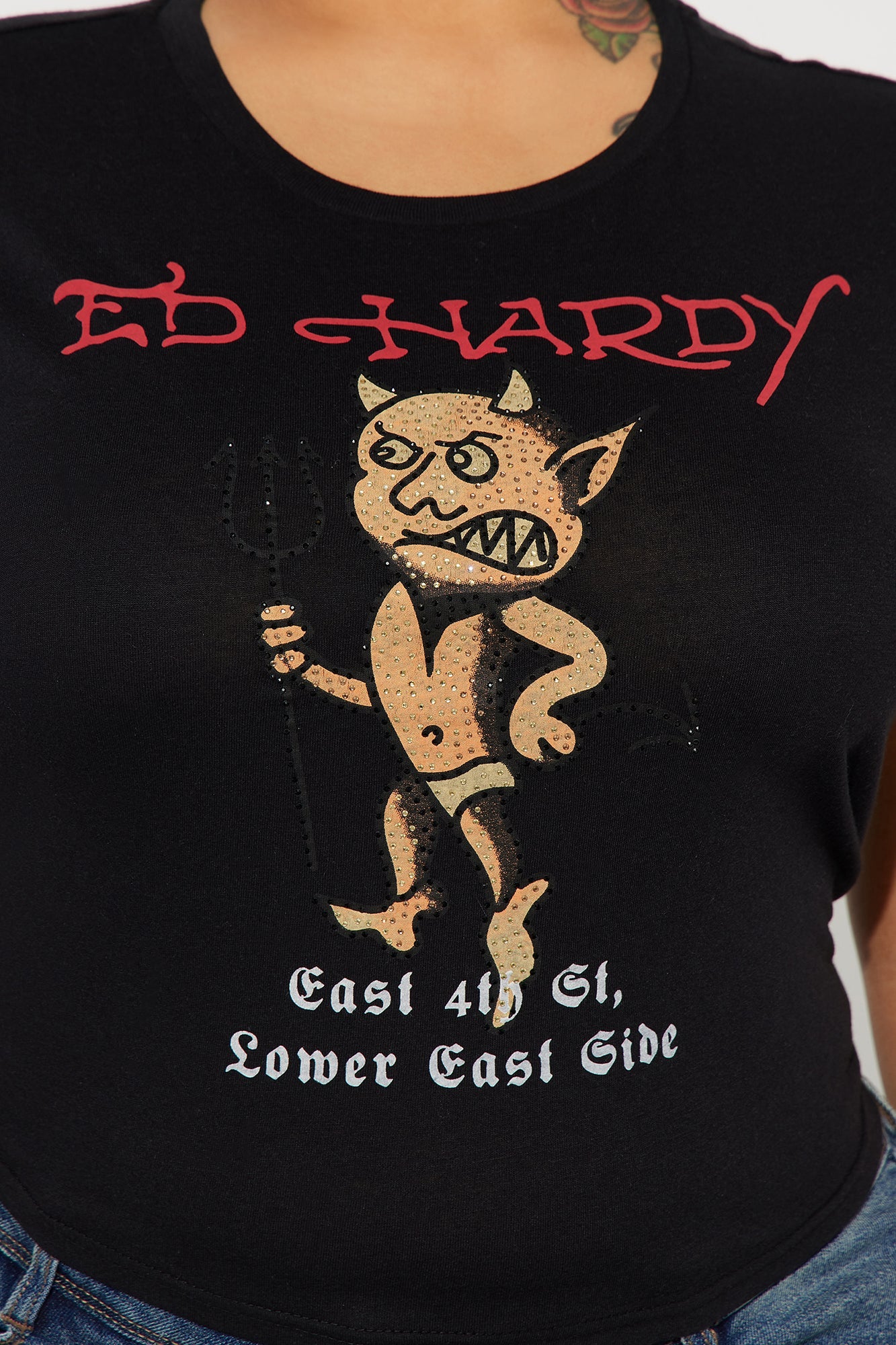Baby Devil Ed Hardy Rhinestone Tee - Black