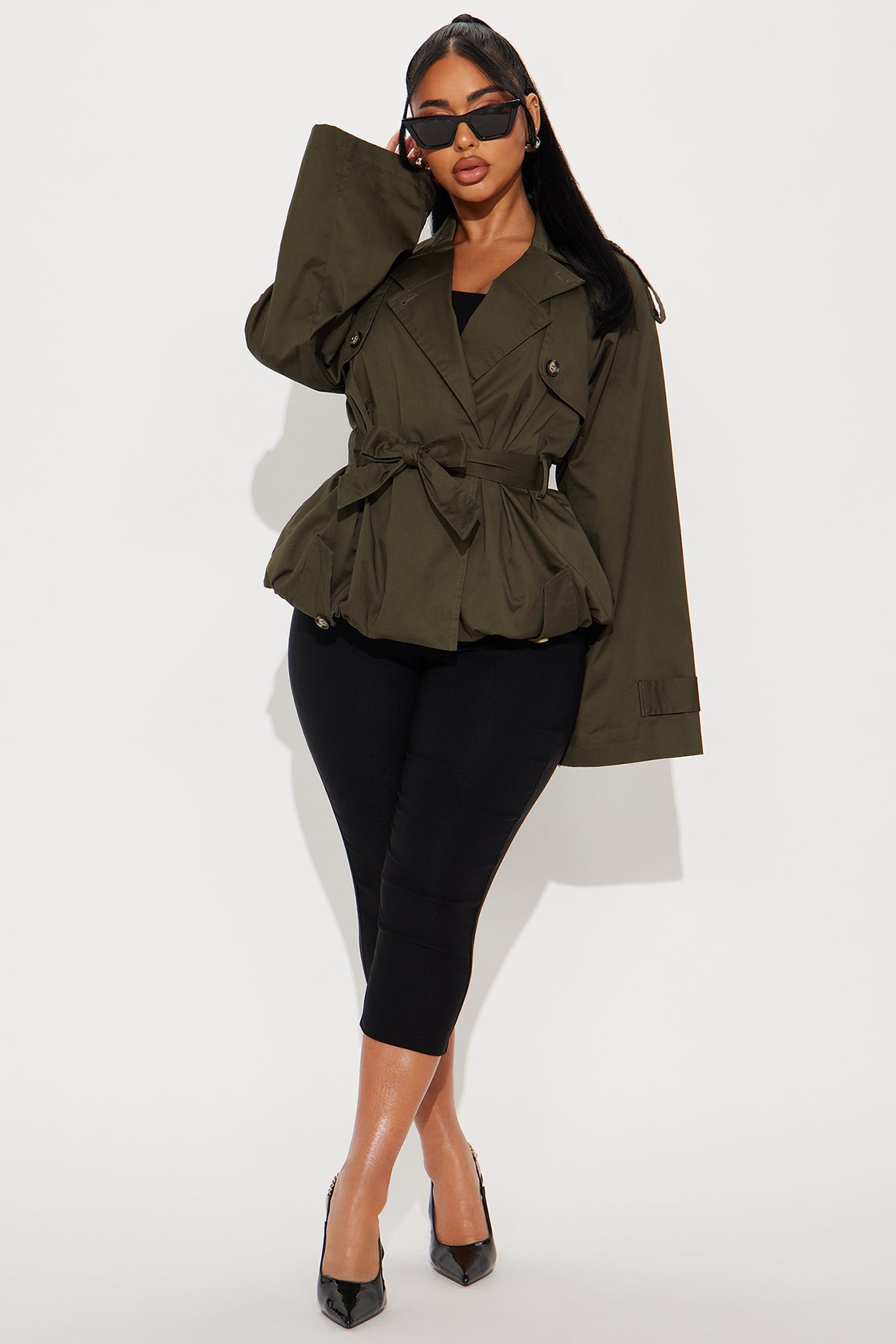 Ms. Hailey Bubble Hem Cropped Trench - Olive