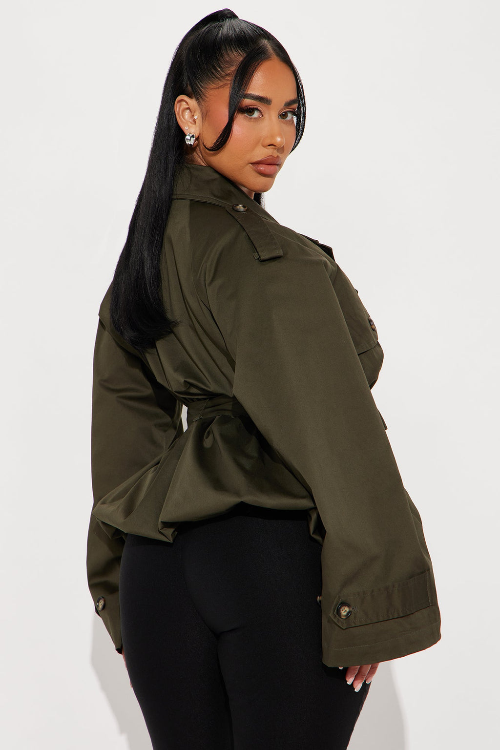 Ms. Hailey Bubble Hem Cropped Trench - Olive