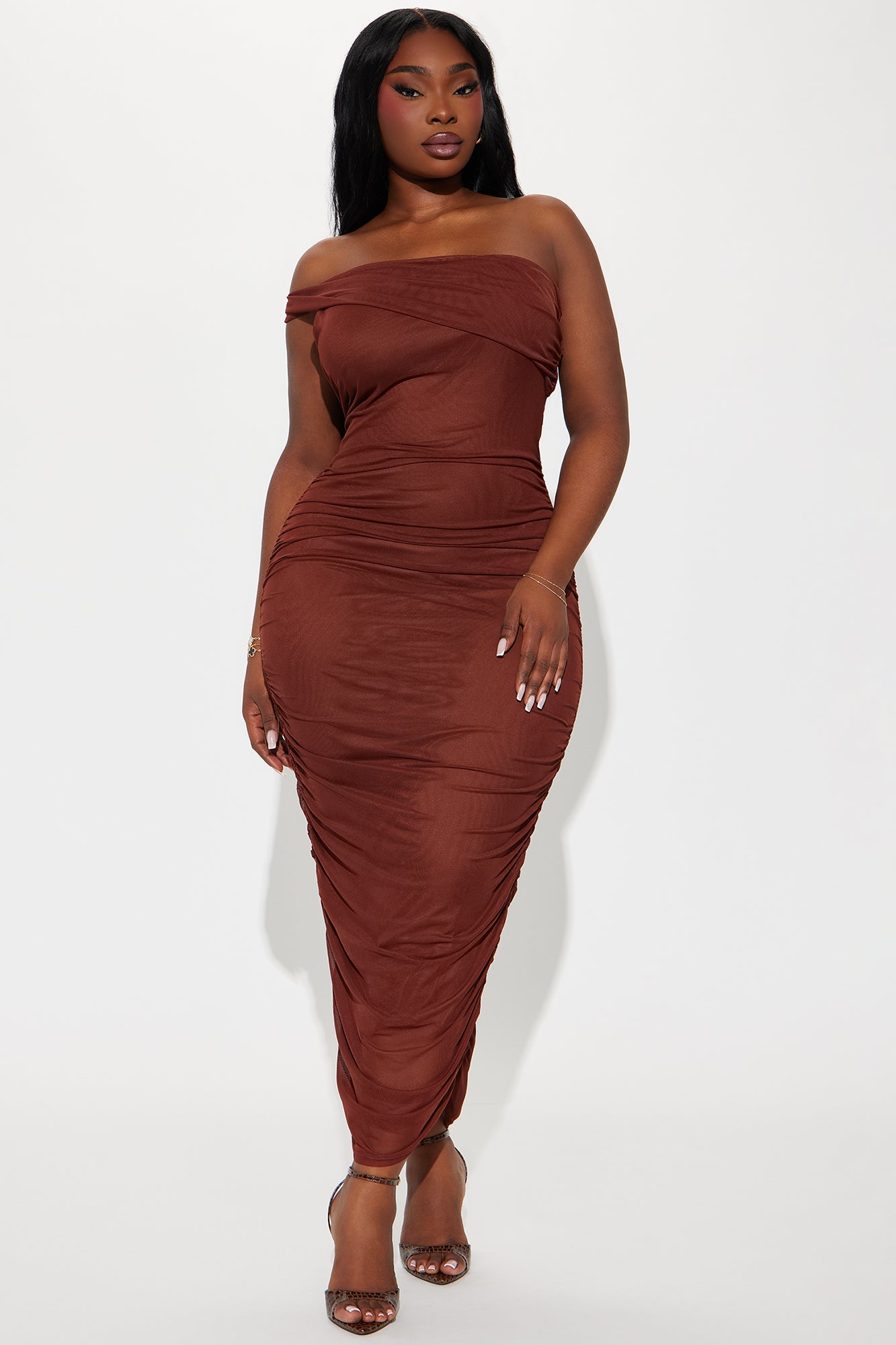 Real Legacy Mesh Midi Dress - Brown
