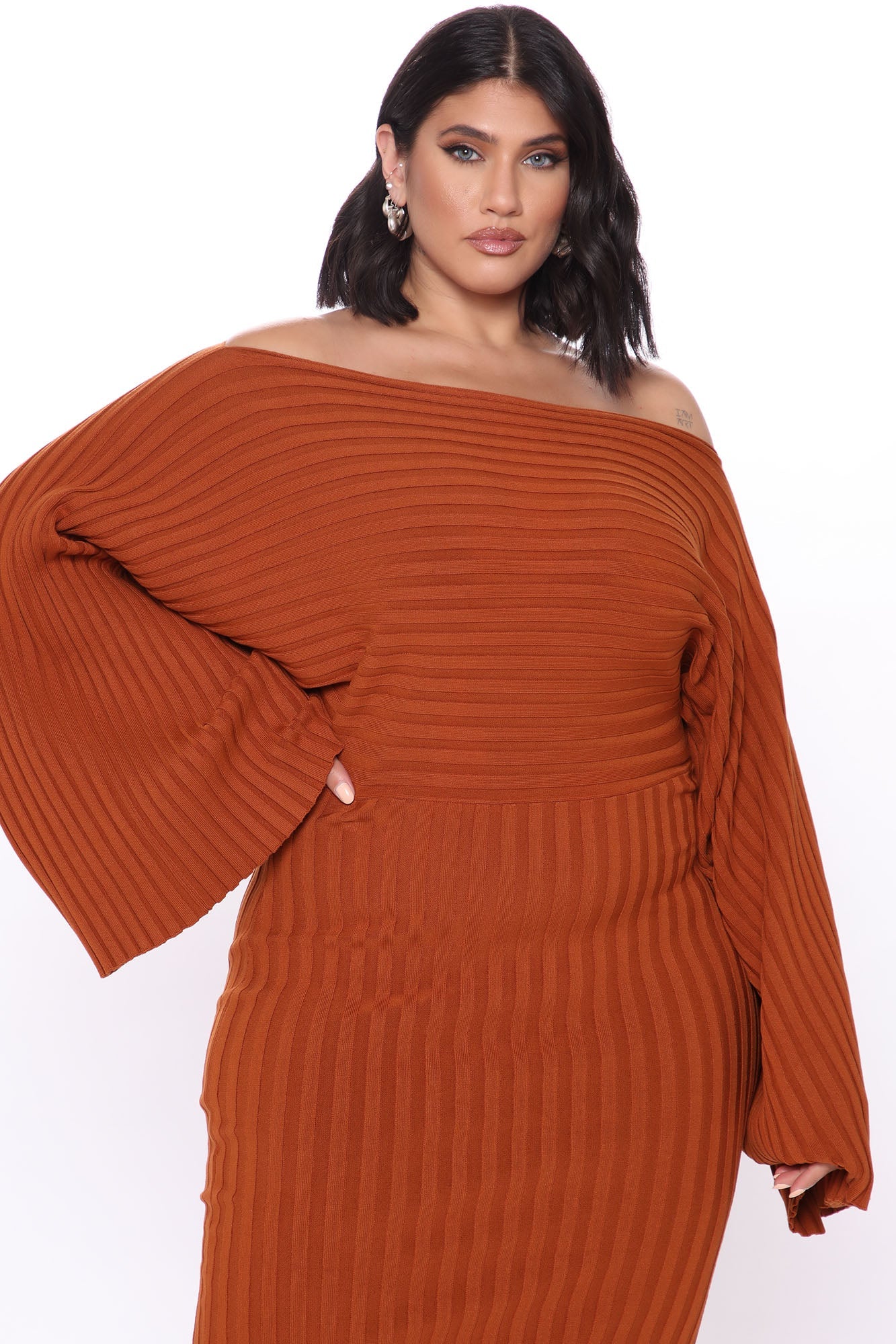 Heather Sweater Midi Dress - Cognac
