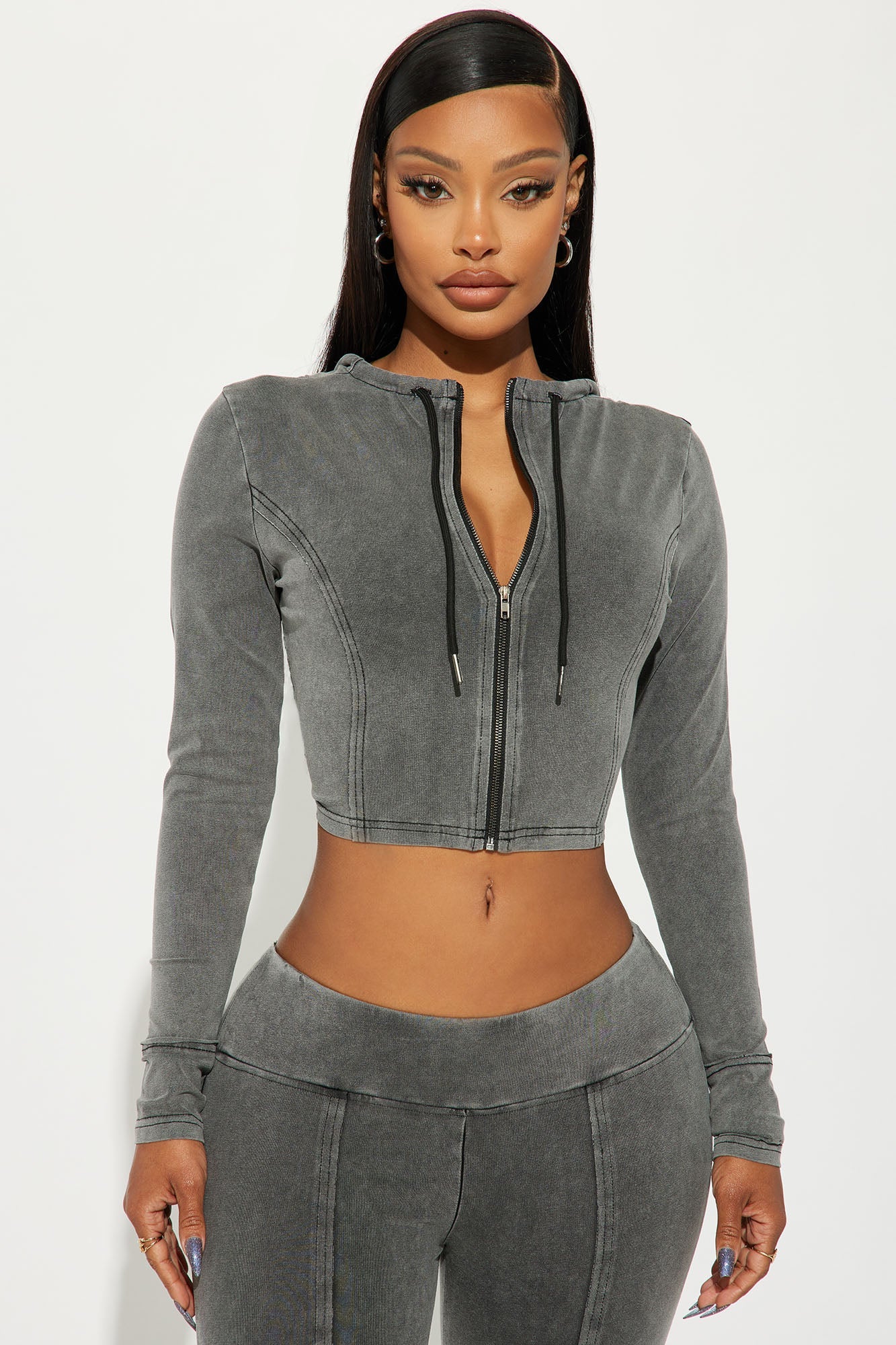 Lianna Zip Up Lounge Hoodie - Grey