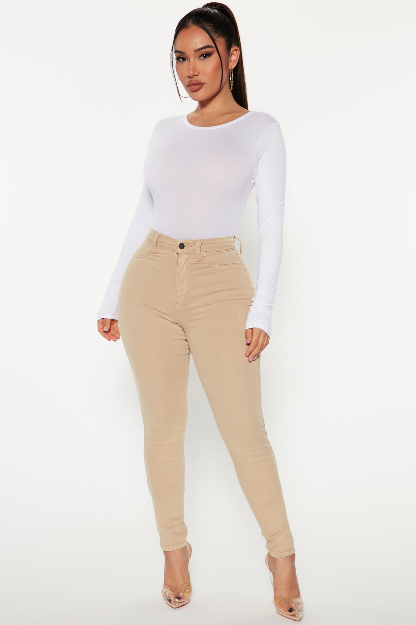 Krystal Crew Neck Long Sleeve Bodysuit - White