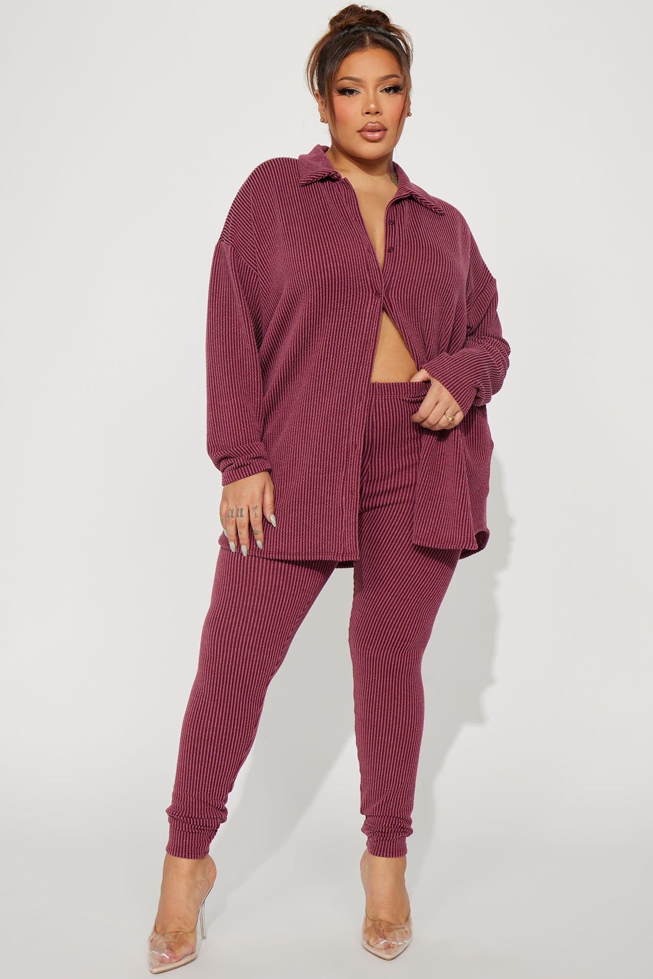 Maddie Ribbed Legging Set - Burgundy
