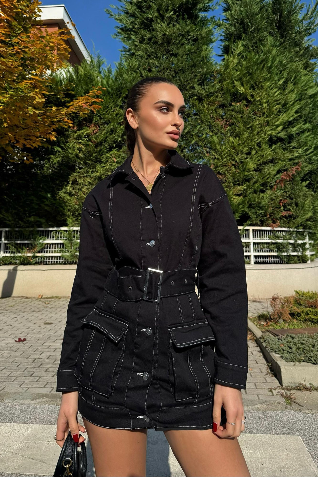 Stephanie Denim Mini Dress - Black