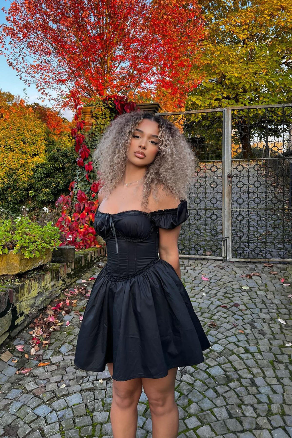 Leta Off Shoulder Corset Mini Dress - Black