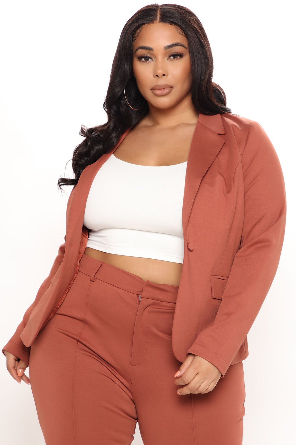 Business Per Usual Blazer Pant Set - Cognac