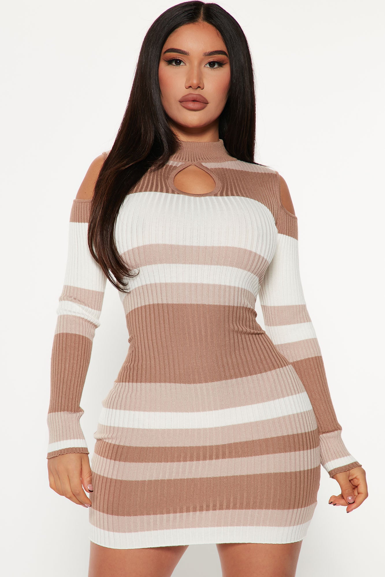 Love You More Sweater Mini Dress - Taupe/combo