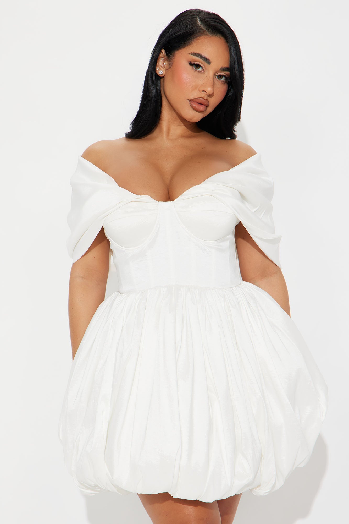 Heavenly Aura Satin Bubble Mini Dress - White