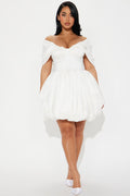 Heavenly Aura Satin Bubble Mini Dress - White