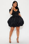 Heavenly Aura Satin Bubble Mini Dress - Black