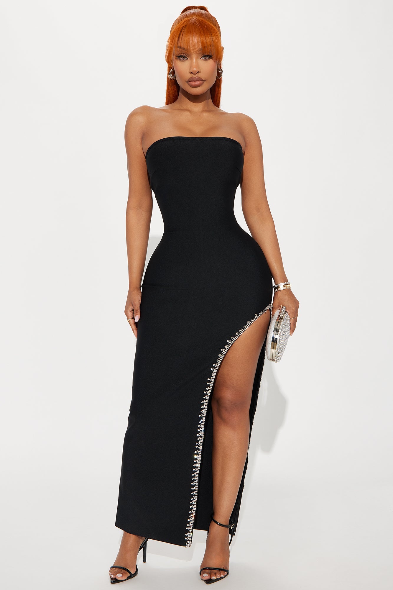 Champagne Elegance Bandage Midi Dress - Black