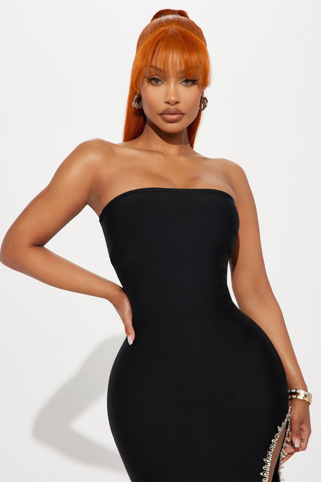 Champagne Elegance Bandage Midi Dress - Black