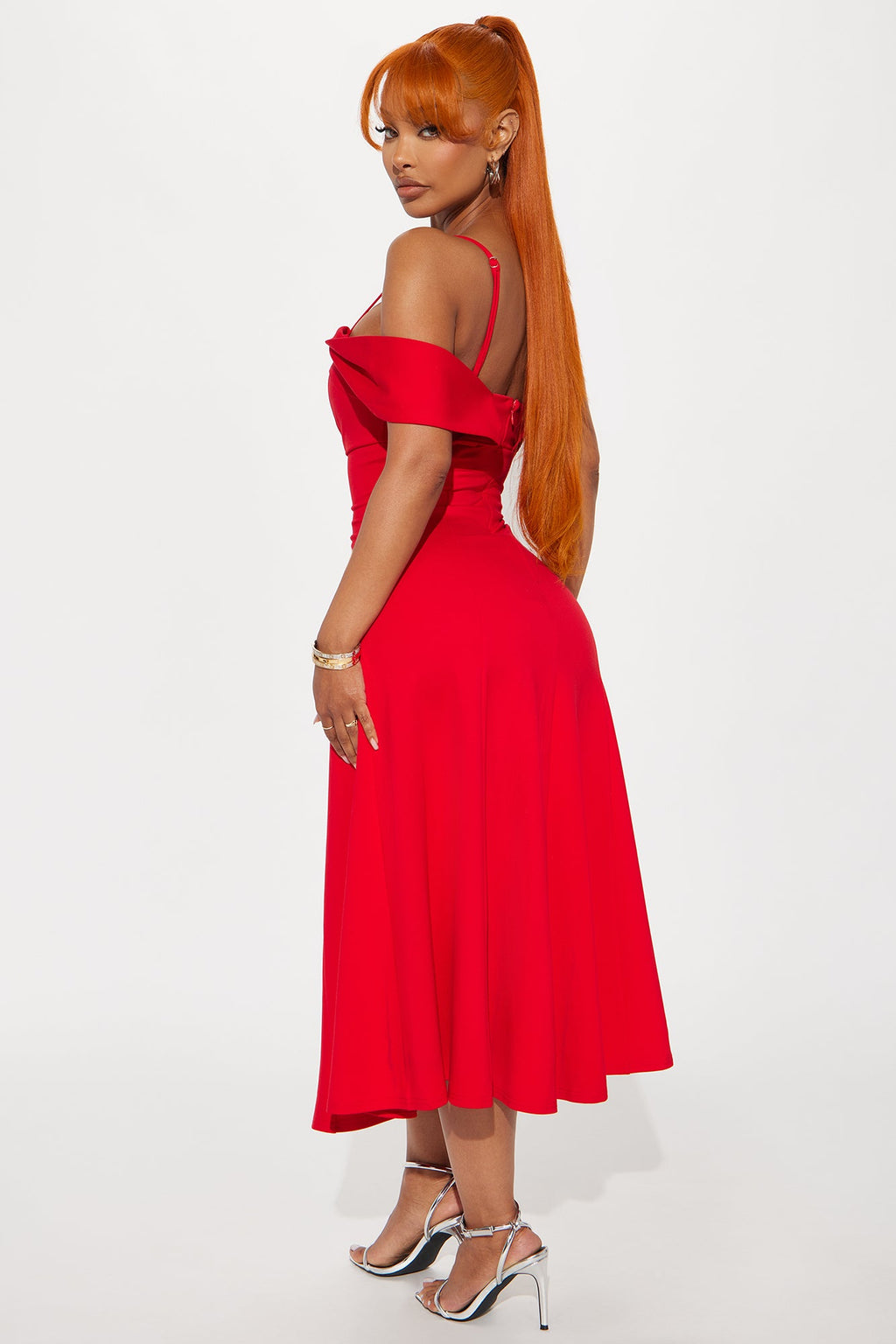 Monica Asymmetrical Midi Dress - Red