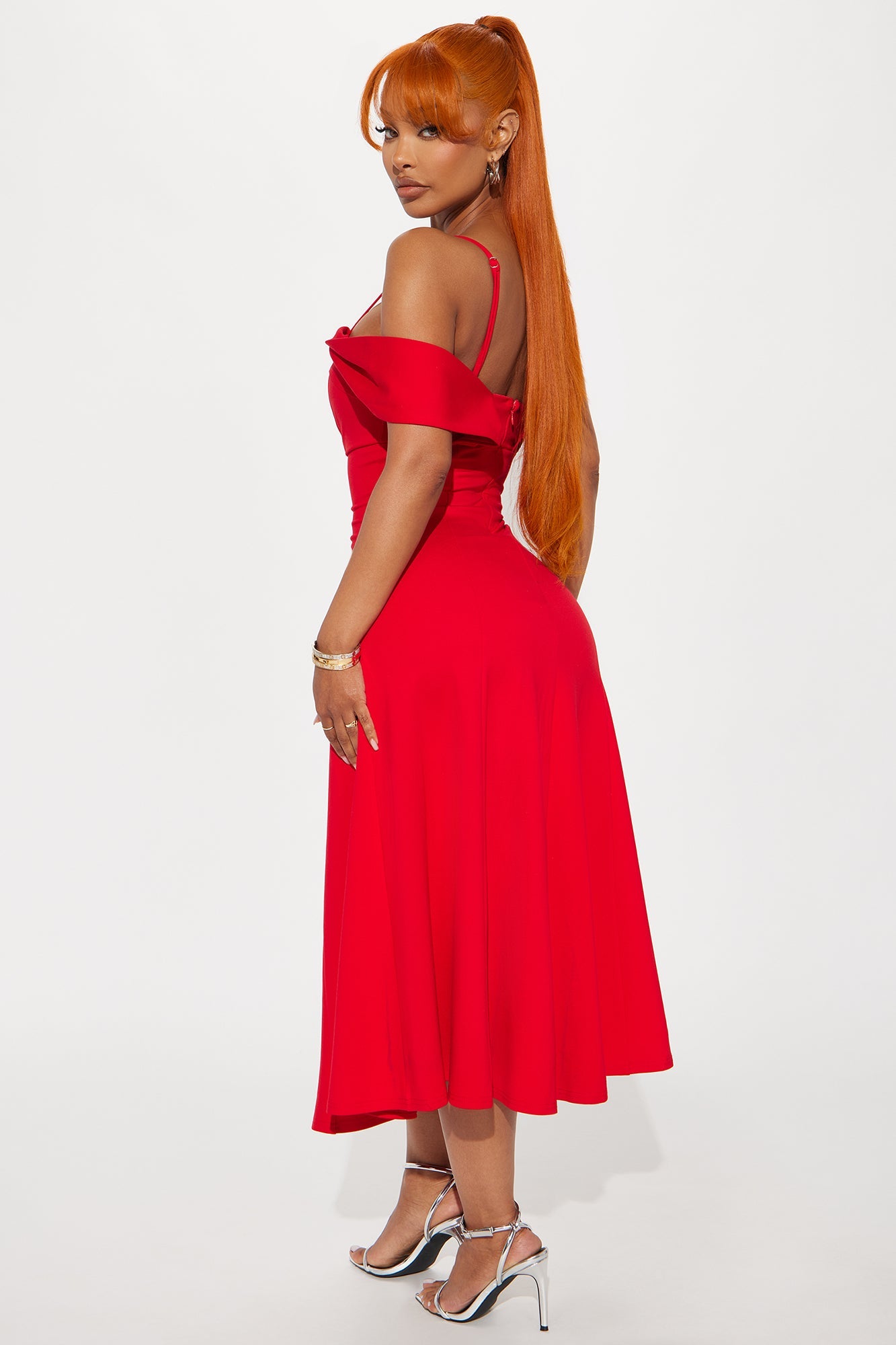 Monica Asymmetrical Midi Dress - Red
