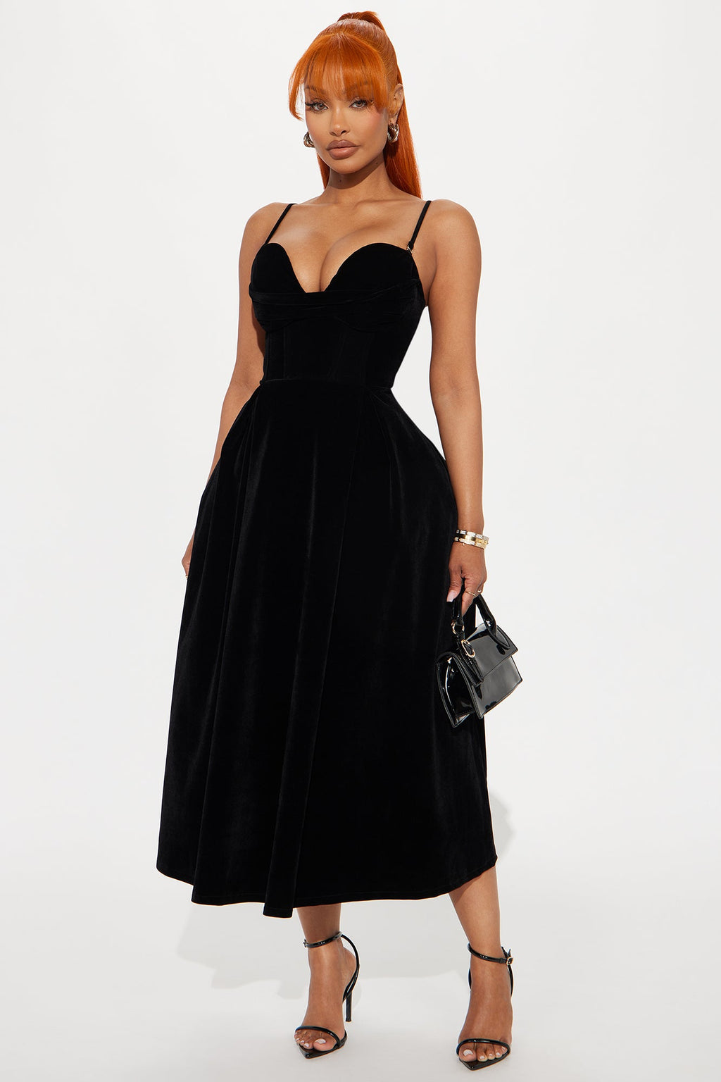 Head Over Heels Velvet Midi Dress - Black